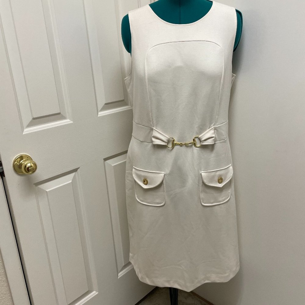 Adrienne Vittadini Off White Sheathe Dress w/ Gold Hardware
